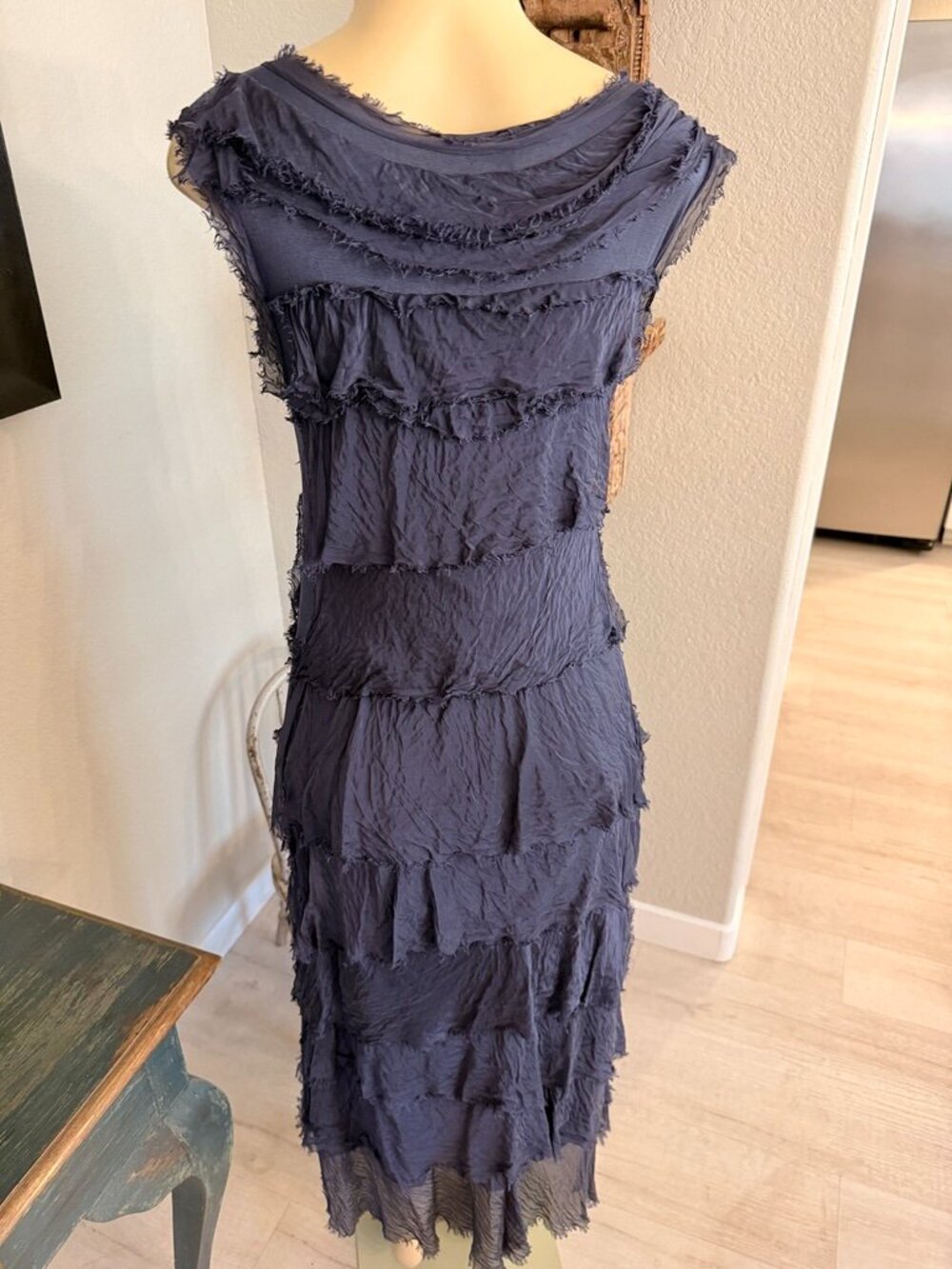 Gigi Moda "SIENA" Layered Silk over Stretch Viscose Midi in length DRESS - Picture 9 of 9